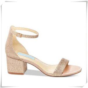 Betsey Jonson Gold Open Toe Block Heel Ankle Strap Low Mid Heels Miri Shoes GUC